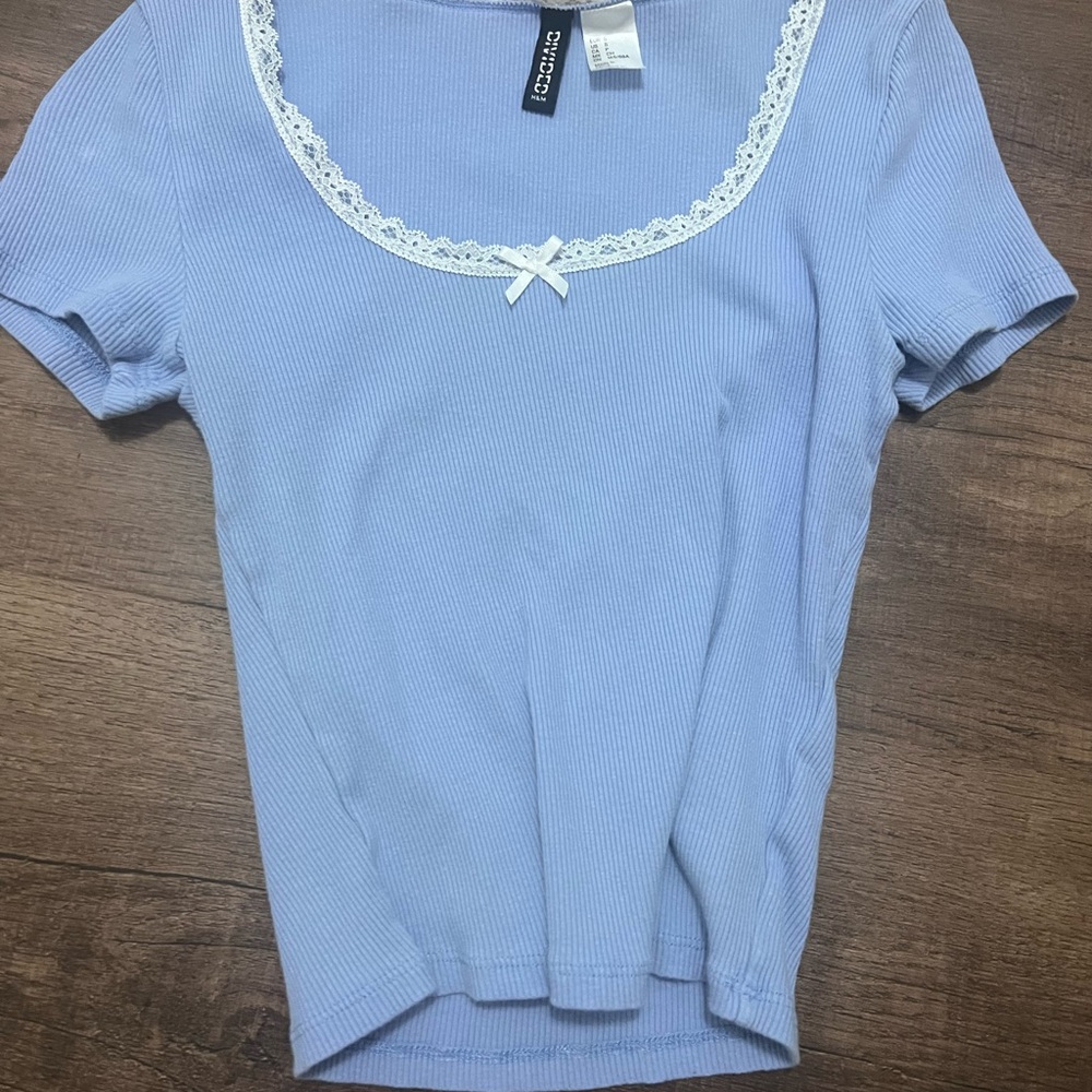 H&M Blue Fitted Short Sleeve T-Shirt